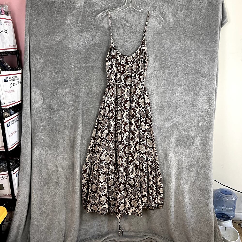 J Crew Caspia Maxi‎ Dress Womens L Brown Floral Viscose Tie Waist Boho
